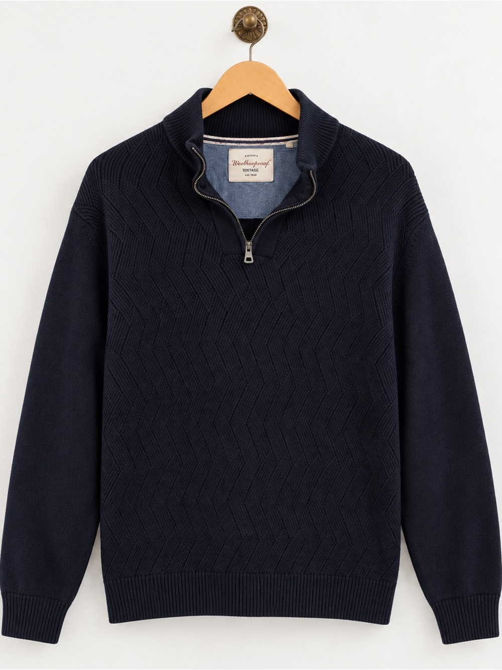 Weatherproof Vintage Men’s Navy Blue Quarter Zip Textured Knit Pullover Sweater